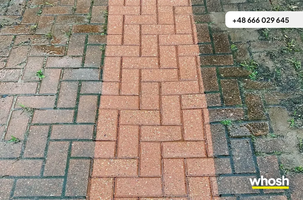 czyszczenie kostki brukowej Warszawa podjazd przed i po